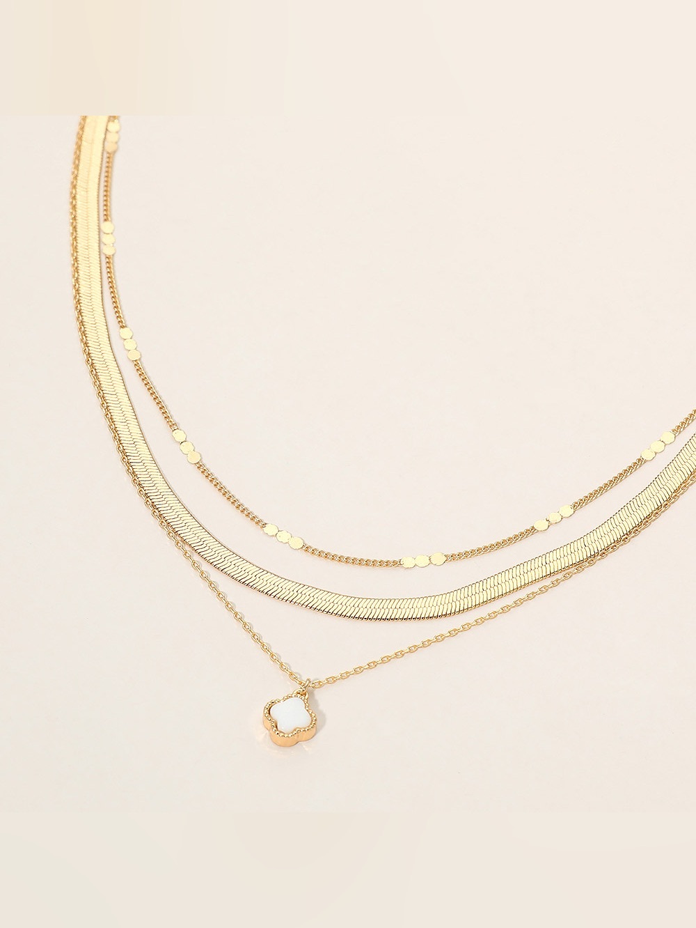 18K Gold Dipped Quatrefoil Pendant Accent Multi Chain Layered Necklace